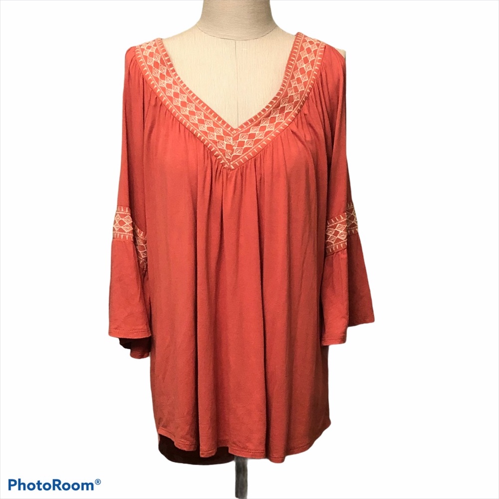 Simply Styled pink embroidered V-neck blouse size X-Large